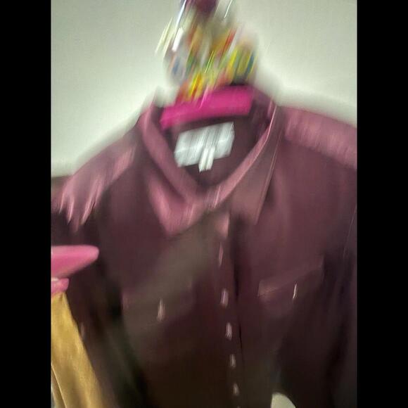 👠👚❤️Emanuel Ungaro Silk Button Down Burgundy Size 12 Women’s Blouse - Picture 7 of 9